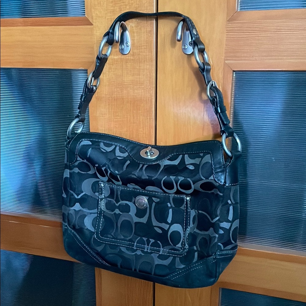 Coach Black Shoulder Bag with Signature Monogram